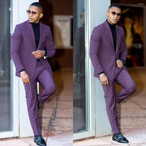 Men's Suits Purple Men's Tailored 2 Pieces Blazer Pants Peaked Lapel One Button Pure Slim Fit Wedding Groom Custom Made Plus Size