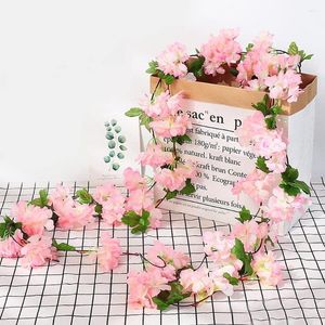 Decorative Flowers Artificial Cherry Blossom 4 Pack Silk Hanging Vine Pink Flower Garland For Home Wedding Garden Wall Decor