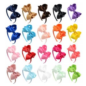 Solid Color Grosgrain Ribbon Bowknot Infant Hair Hoop Cute Handmade Bows Elastic Hairband DIY Children Headwear