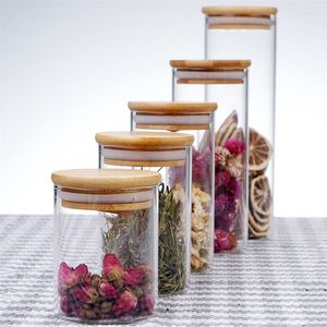 Storage Bottles Clear Glass Jar Sealed Canister Food Container For Loose Tea Coffee Bean Sugar Salt Kitchen Can(with Bamboo Lid)