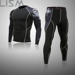 Roupa de jogging lism lism masculino compressão de roupas íntimas longas ginástica Rashguard de calça térmica de secagem rápida Treinando conjunto apertado