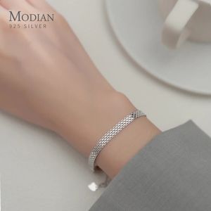 Kette Modian Silber Exquisites Spitzenmuster Armband 925 Sterling Silber Charm Armreif Geschenk für Frauen Hochzeit Edler Schmuck231118