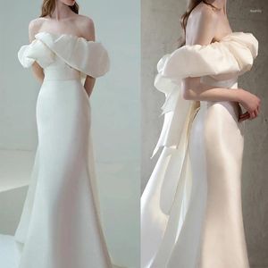 Casual Dresses White Sexy Slash Neck Evening Dress Tierred Bridal Wedding French Satin Mermaid Formal Party Women Chest Wrap