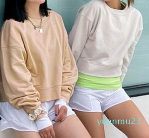 Lu Lu Kapuzenpullover, Mantel, Jacken, Hoody, Align Lemon, Yoga-Outfit, Damen-T-Shirt, übergroßes Langarmshirt, verkürztes Sweatshirt, Taillenlänge, Rundhalsausschnitt, entspannte Passform, Workout-Top, lässig