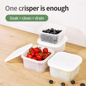 Storage Bottles Home Food Plastic Refrigerator Drain Fresh-Keeping Box Fruit Chopped Green Onion Microwave Bento Squre With Lid