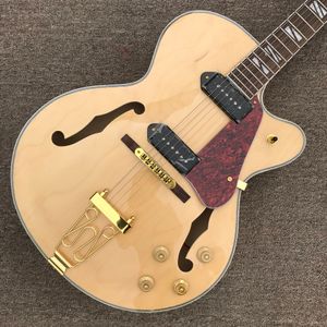 Guitarra esquerda personalizada, violão de jazz oco, caminhonete P90, hardware de ouro, ponte de música-o-matic, frete grátis