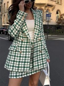 Two Piece Dres Tweed Suit kjol Set Autumn Elegant Wool 2 Set Outfit Coats High Maisted Mini kjolar Kontorsdräkter för 231118