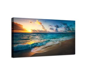 Natural Gold Beach Sunset Landscape Poster e stampe Immagini di arte della parete Pittura Wall Art per soggiorno Decorazioni per la casa incorniciate Unfra1096148