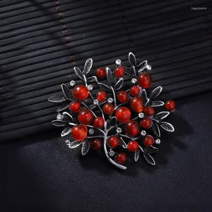 Broschen Morkopela Red Stone Trees Brosche Natural Pin Vintage Bouquet Clothes Clip And Pins For Women