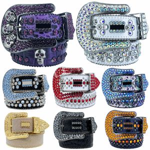 Bb Simon Gürtel Totenkopf Gürtel für Damen Herren Designer Shiny Diamond Bling Strass Retro Nadelschnalle Gürtel Schwarz Blau Weiß Mehrfarbig