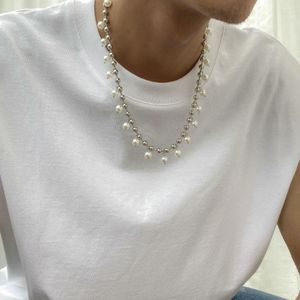 Girocollo 1 pz collo hip-hop collana con ciondolo freddo punk catena in acciaio al titanio perla accessori per gioielli da uomo per