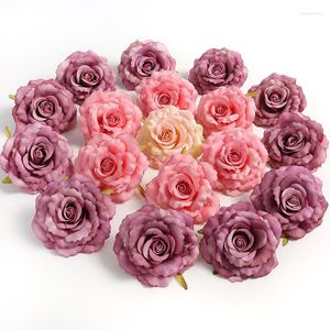 Flores decorativas 7pcs seda rosa rosa vintage flor artificial cabeçalho casa casamento natal