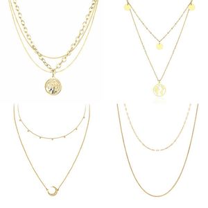 Подвесные ожерелья ожерелья из нержавеющей стали для женщин Многослойное винтажное богемское двойное двойное цепь ювелирные изделия