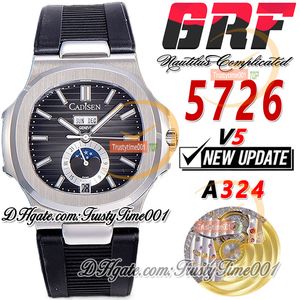 GRF V5 Komplicerad årlig kalender 5726 A324 Automatisk herrar Titta på Moon Phase Grey Dial Stick Markers Steel Case Gummi Strap SS Super Edition TrustyTime001Watches