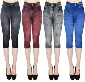 Leggings da donna Jeans imitazione femminile Pantaloni capris elasticizzati con sollevamento dei glutei in denim stampato sottile Pantaloni casual 3/4 corti