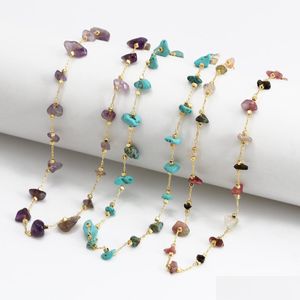 Ожерелье из бисера Кристаллическая цепь колье для женщин девочки Gemstone Beads Chakra тревога аметист aventurine rose Quartz Tiger Eye Obsi dhqbf