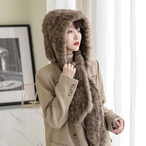 Beanie/Skull Caps Autumn and Winter 100% Genuine Sable Fur Chinchilla Scarf Hat Knitted Double Sided Mink Fur Hat to Keep Warm for Women 231118