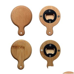 Öppnar Creative Bamboo Träflasköppnare med handtag Kylmagnet Hemdekoration Korkskruvgravellogo Drop Delivery DHGARDEN DHWH7