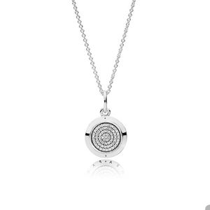 925 Sterling Silber Pave Disc Anhänger Halskette für Pandora Mode Gliederketten Halsketten für Frauen Männer Freundin Geschenk CZ Diamant Designer Schmuck mit Originalverpackung