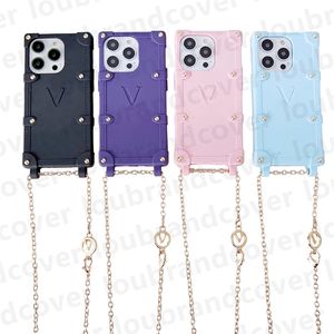 Designer Telefonfodral för iPhone 15 Pro Max Case 14 Pro 13 iPhone Case Fashion -prägling 3D Konkav mönstermärke Monogram Crossbody Square Mobile Cover Neck Lanyard