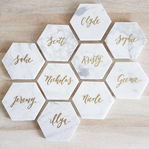 Table Mats Personalized Marble Hexagon Coasters Engraved Circle Square Wedding Gift Housewarming