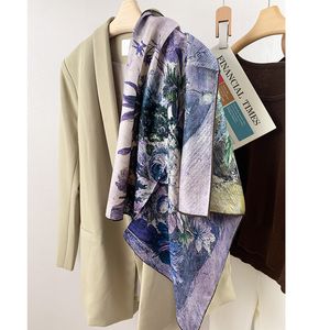 INS. Fashionable Scarf Design Senses Brilliant Printed Silk Square Scarf, Feminine Style, Easy To Pair with Double Sided Silk Cashmere Shawl