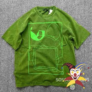 Mäns T-shirts tvättade batik Green Cav Empt T-skjorta män Kvinnor Abstract Geometry Cavempt C.E T-shirt tee T230419