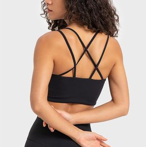 lu-34 Rib Cross Back Yoga Tank Tops Sports Bra Fitness Running Workout Vest Gym clothes Women Underwear with Padded Bras