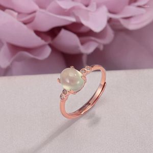 Anéis de cluster para mulheres jóias finas 925 Prata Natural Gemstone 8 7mm PREHNITE Oval Green Anel Ajustável Anel 18K Rose Plated R-PR009