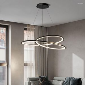 Avizeler Nordic Led Siyah Yüzük Alüminyum Oturma Odası için Artistik Modern Minimalist Yatak Odası Akışlı Hafif Ev Dekor Lambası