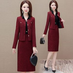 Fashionabla elegant tvådelar Set Dress Women's Autumn 2023 Ny Slim Mid-Längd Small Man Mom Dress