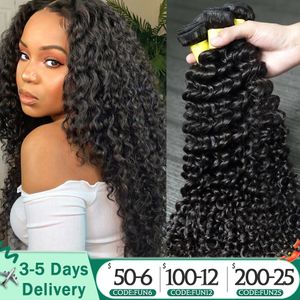 Hair Bulks Deep Wave Human Bundles Curly Brazilian Weaving 26 28 Inch Natural Loose bundles 230419