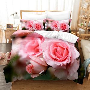 Set di biancheria da letto set di rose rosa copripiumino fiori 3d letto matrimoniale morbido e caldo per ragazza