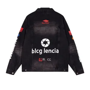 BLCG LENCIA Denim Jacket Mens and Womens Coat Casual Cotton Turn-down Collar Long Sleeve Denim Bomber Jackets for Man 11864