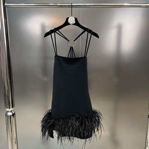 Casual Dresses 2023 Arrivals Spring Autumn Women Black Dress Lady Natural Ostrich Feather Fashion Sundress S3694