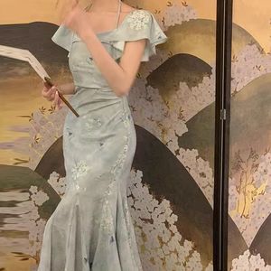 2023 verão novo osso de jade oriental novo chinês cheongsam beleza fishtail saia estilo francês vestido temperamento