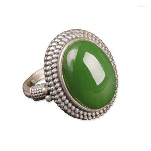 Кластерные кольца 925 Стерлинговое серебряное серебристое серебро инкрустировано джасперская личность зеленый нефрит атмосфера женское кольцо