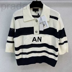 Women's T-Shirt Designer 23SS Summer Women Tee Knits T shirts Tops With Letter Embroidery Girls Vintage Loose Crop Runway Striped Stretch Polo Pullover Shirt 7DQY