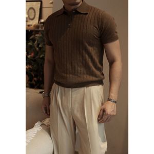 Magliette da uomo Polo lavorata a maglia Maglietta a maniche corte Maglietta da lavoro da ufficio Maglia americana Retro Khaki T Top Streetwear Top estivo 230419