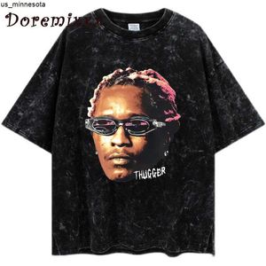 Herren T-Shirts 100 Baumwolle Unisex T-Shirt Damen Herren T-Shirts Young Thug Thugger Graphic T-Shirt Rapper Hip Hop Washed T-Shirt Streetwear Male J230419