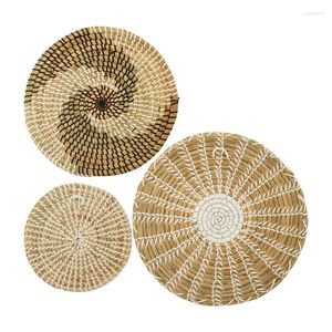 Decorative Figurines Nordic Style Seagrass Wall Decor Round Rattan Basket Decoration Crafts Hanging Frame Handwoven