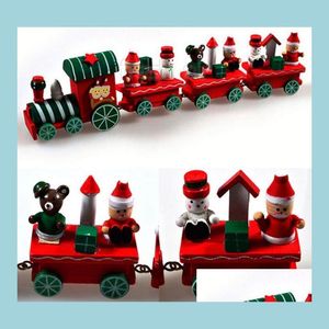 Christmas Decorations Vintage Wood Train Ornaments Santa Claus Dolls Decoration Mini 4 Trains Birthday Party Decor Favor Gif Dhm10