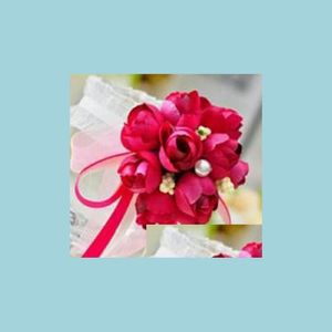 Decorazione per feste Damigelle d'onore Sposa Elasticità Pizzo Polso Fiori Sorella Mano Fiore Boutonniere Danza Puntelli 6 Colori Goccia D Dh5Ce