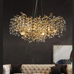 Modern Luxury Crystal Chandelier Villa Dining Room Living Room Bedroom High-end Lighting Home Decor Glossy Round Led Chandelier