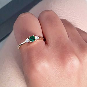 Band Rings Tiny Dainty Green Crystal Rings for Women Gold Color Korean Delicate Zircon Crystal Dating Ring for Teen Trendy Jewelry Gifts