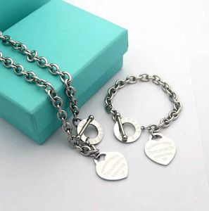 Bangle Luxury Designer Sterling Silver Heart Bracelet add Necklace Set Shape Original Fashion Classic Women Jewelry Gift with box 58ess