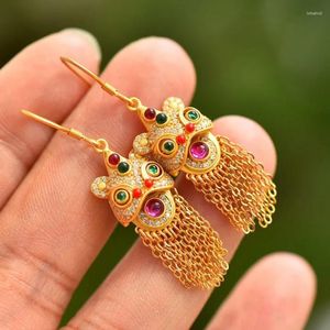 Baumeln Ohrringe Ancient Gold Craft Inlay Wake Up Lion Quaste für Frauen Luxus Ethnic Style Retro Hochzeit Hanfu Schmuck Accessoires