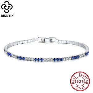 Chain Rinntin Women's Deluxe Tennis Armband 925 Sterling Silver 2,0 mm Blue and Clear Cubic Zirconia 6,5 ​​- 7,5 tum smycken SB117231118