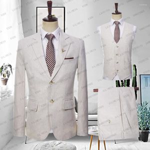 Ternos masculinos Men Terne Blazer chaqui linho entalhe lapela single peito de peito de três pcs colete colete casamento slim fit hombre chaleco