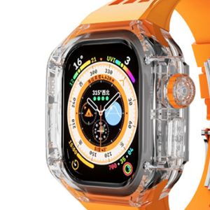 Akıllı saat Ultra 8 49mm Watch Series 8 siyah beyaz turuncu deniz kayışı spor saat şeffaf kasa